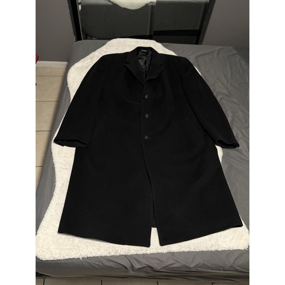 Jos. A. Bank Wool Trench Coat Mens Size 50L Black Button Front Business Office